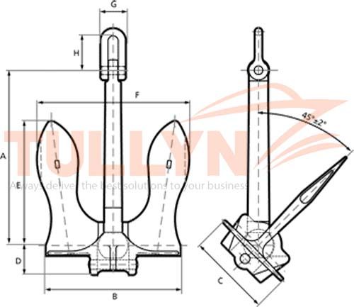 US Navy Stockless Anchor Drawing